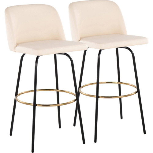 Toriano 30" Swivel Bar Stool in Cream Leatherette & Black Metal with Round Gold Footrest (Set of 2)